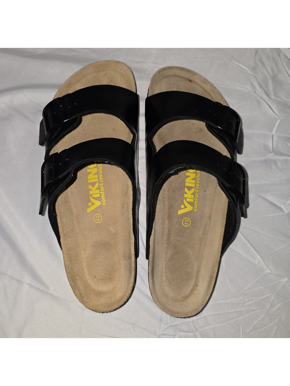 Viking Comfort Revolution Black 2-Strap Cork Sandal Slides Men's EU 43 US 9.5-10
